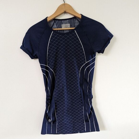 Athleta Finish Fast Line Tee navy Tshirt S Small - Picture 2 of 7
